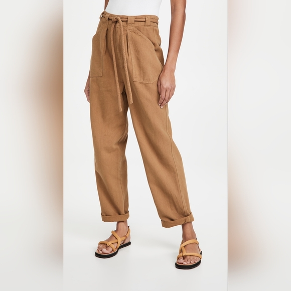 Free People Lights Down Rolled Straight Leg Pants Golden Palm Size Small - Picture 1 of 10
